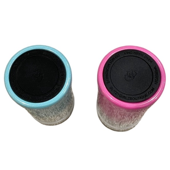 Two Glitzy 12 oz Can Cooler in Blue Teal Pink Sparkle Ombré Skinny Can Fit Shiny - Picture 12 of 16